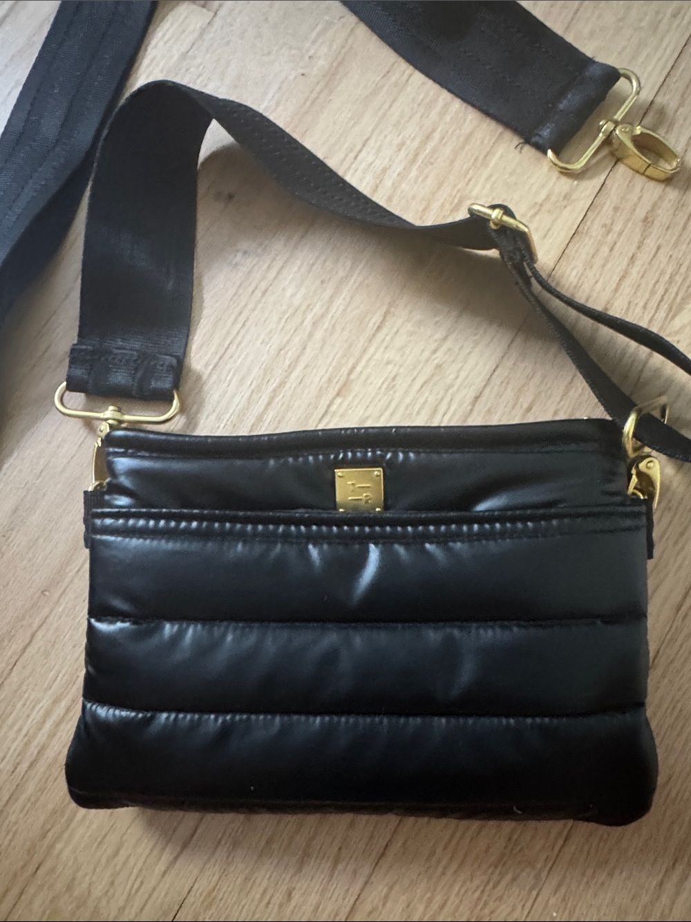 Think Royln Black Quilted Crossbody Bag with Gold Hardware